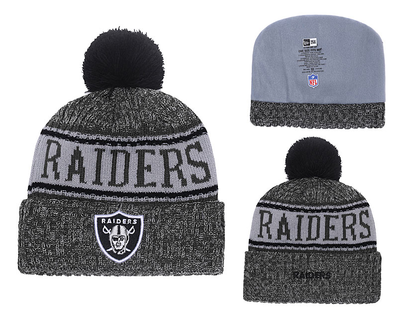 Raiders Black Crisp Color Pom Knit Hat YD
