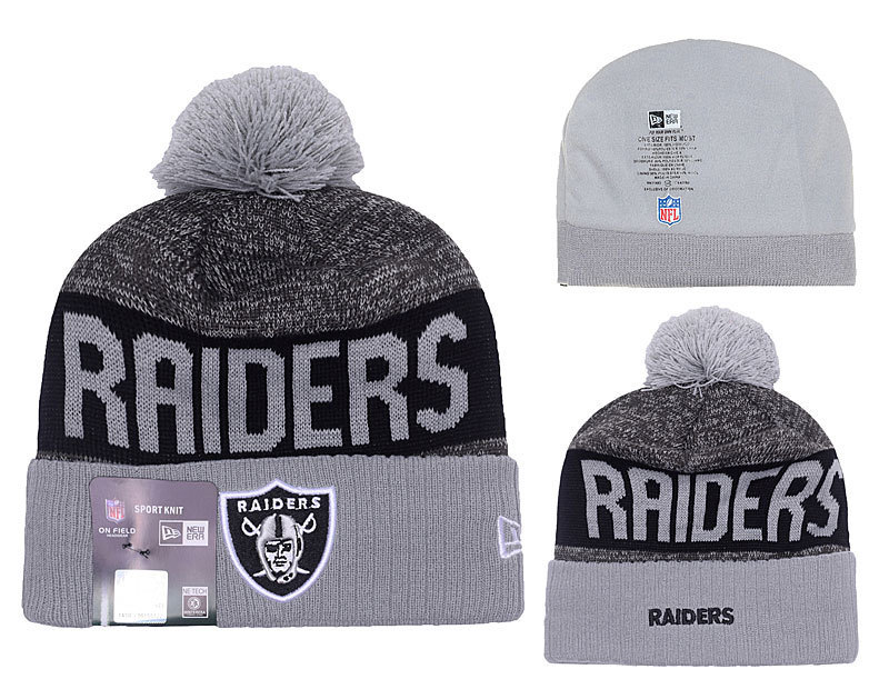 Raiders Fresh Logo Black Gray Cuffed Pom Knit Hat YD