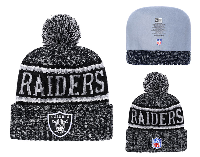 Raiders Fresh Logo Black Gray Cuffed Pom Knit Hats YD