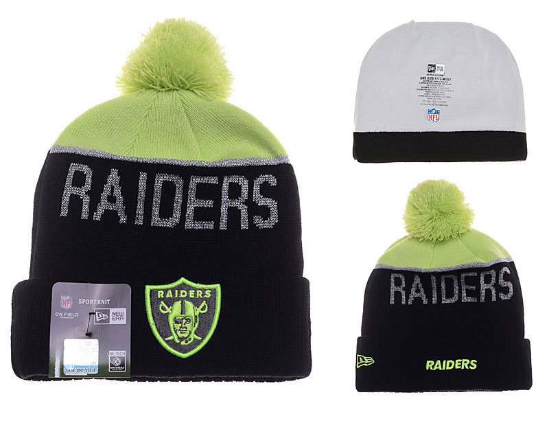 Raiders Fresh Logo Black Green Cuffed Pom Knit Hat YD