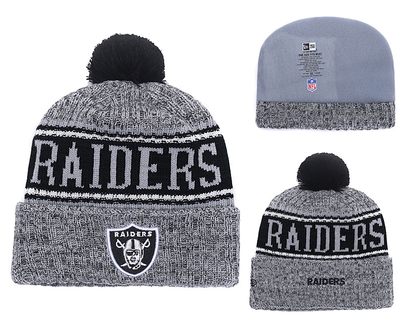 Raiders Fresh Logo Gray Cuffed Pom Knit Hat YD
