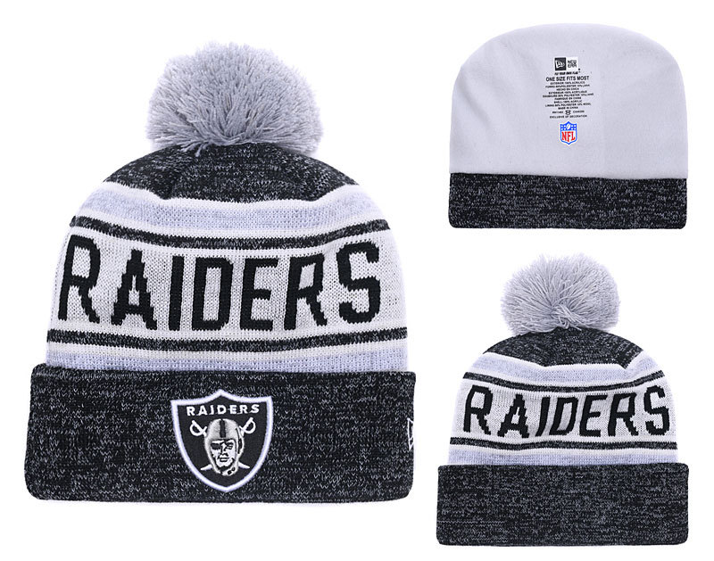 Raiders Gray Black Team Pride Cufffed Pom Knit Hat YD