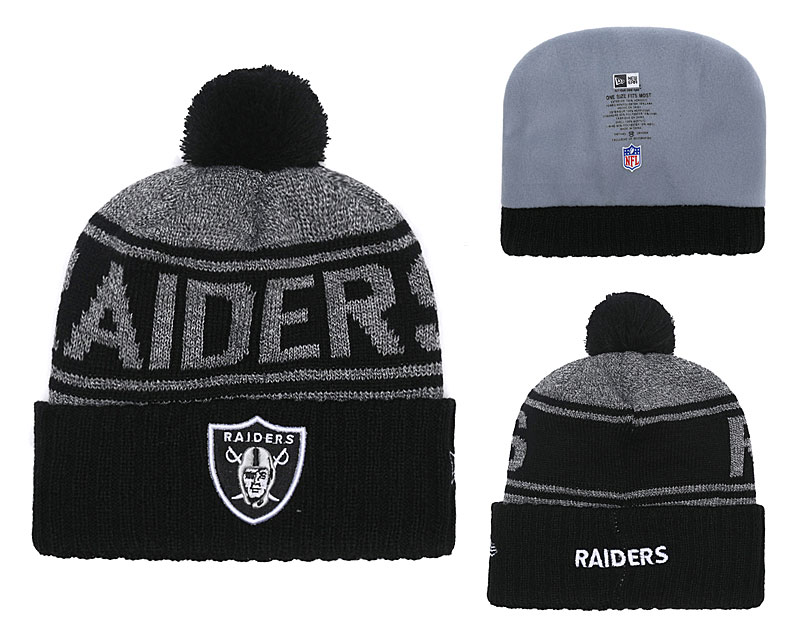 Raiders Team Logo Black Cuffed Knit Hat With Pom YD