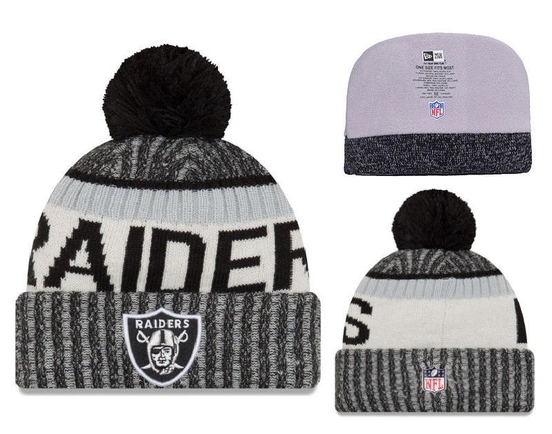Raiders Team Logo Black Cuffed Pom Knit Hat YD