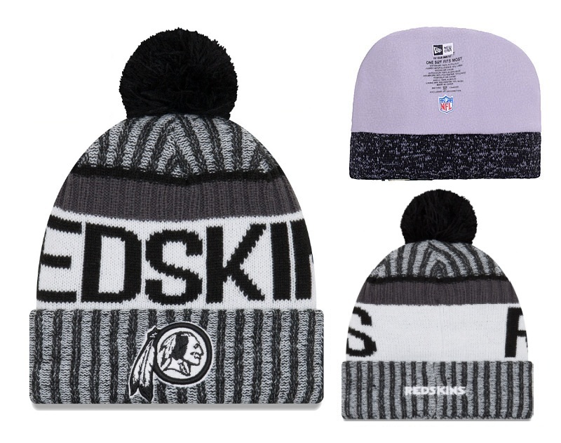 Redskins Fresh Logo Black Cuffed Pom Knit Hat YD