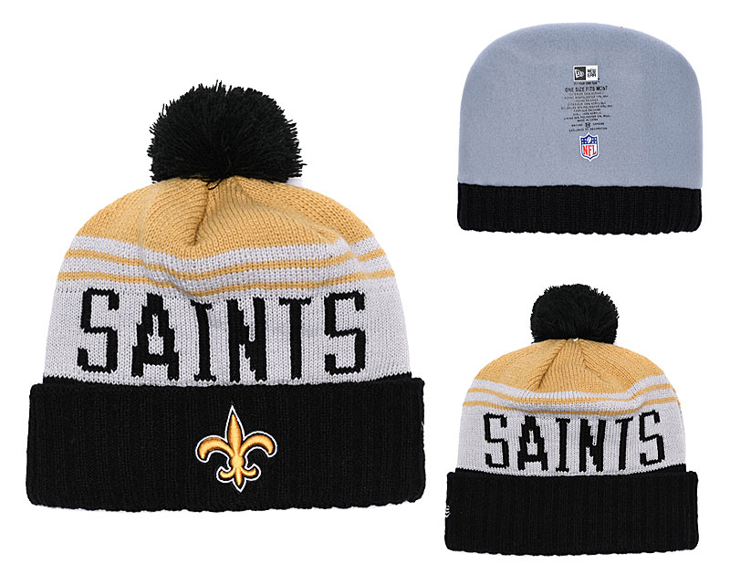 Saints Team Logo Black Cuffed Pom Knit Hat YD