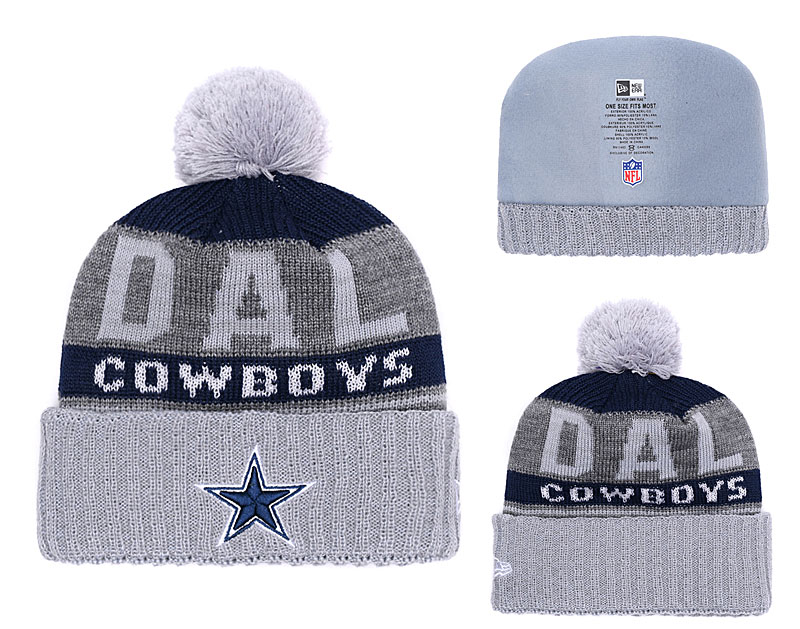 Cowboys Fresh Logo Gray Knit Hat With Pom YD - Click Image to Close