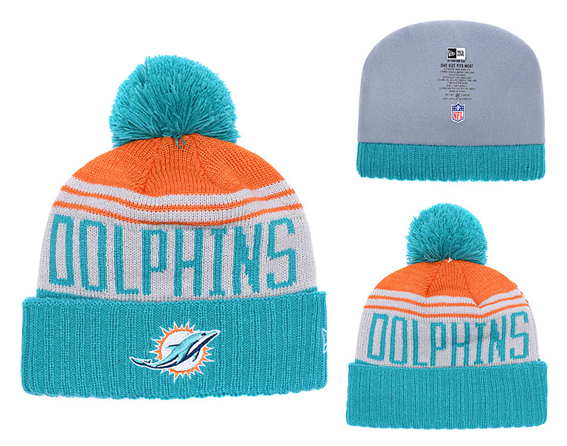 Dolphins Fresh Logo Aqua Cuffed Pom Knit Hat YD