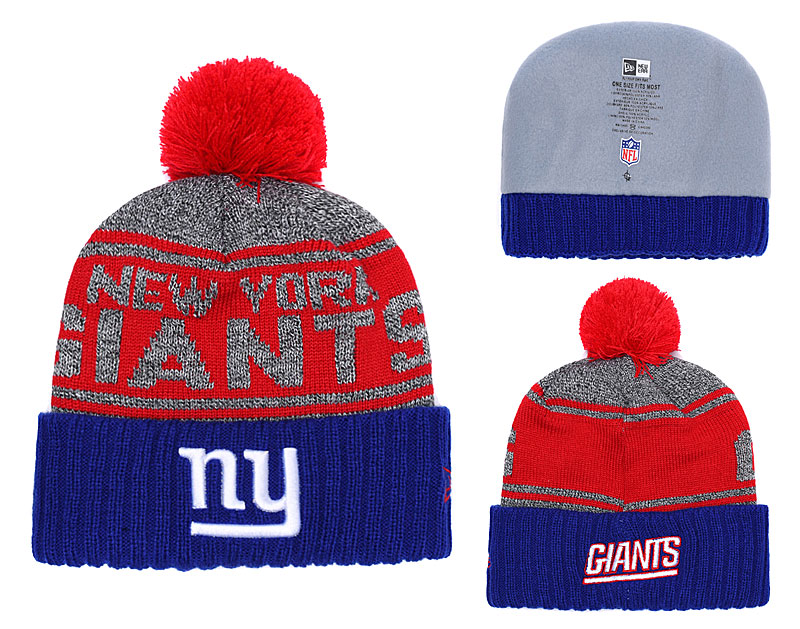 New York Giants Team Logo Royal Pom Knit Hat