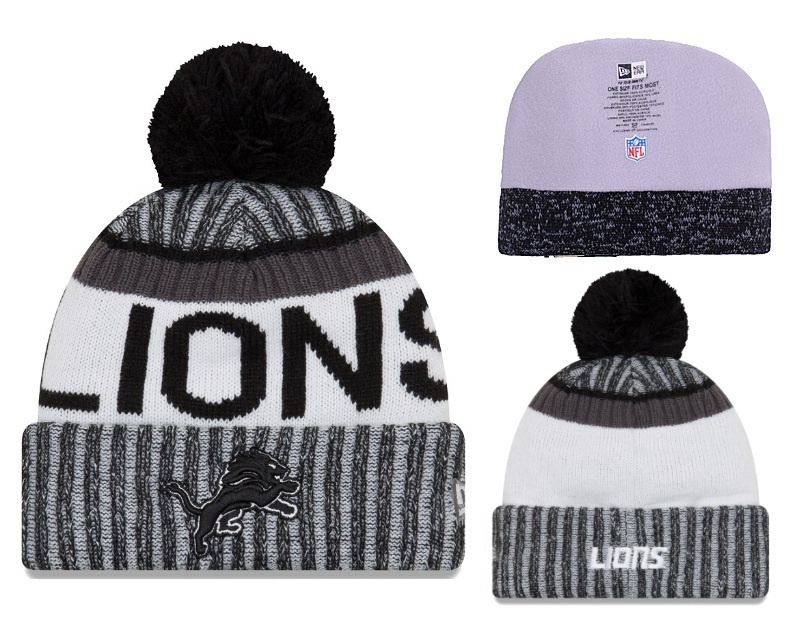 Lions Black 2017 NFL Sideline Pom Knit Hat YD