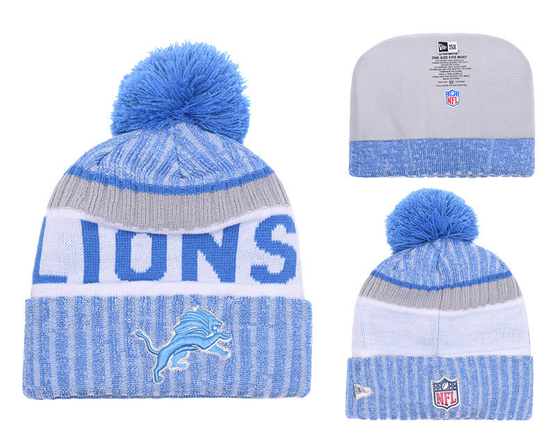 Lions Fresh Logo White Blue Pom Knit Hat YD