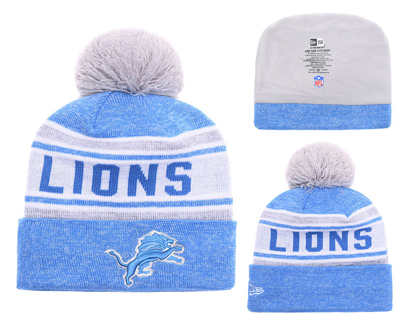 Lions Team Logo Blue Gray Cuffed Pom Knit Hat YD