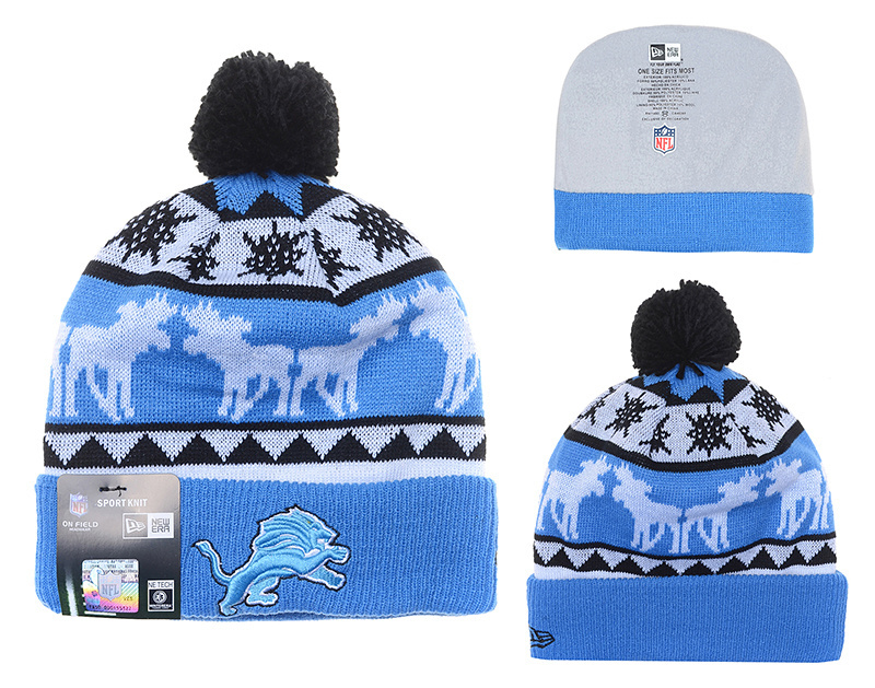 Lions Team Logo Blue Moose Pom Knit Hat YD - Click Image to Close