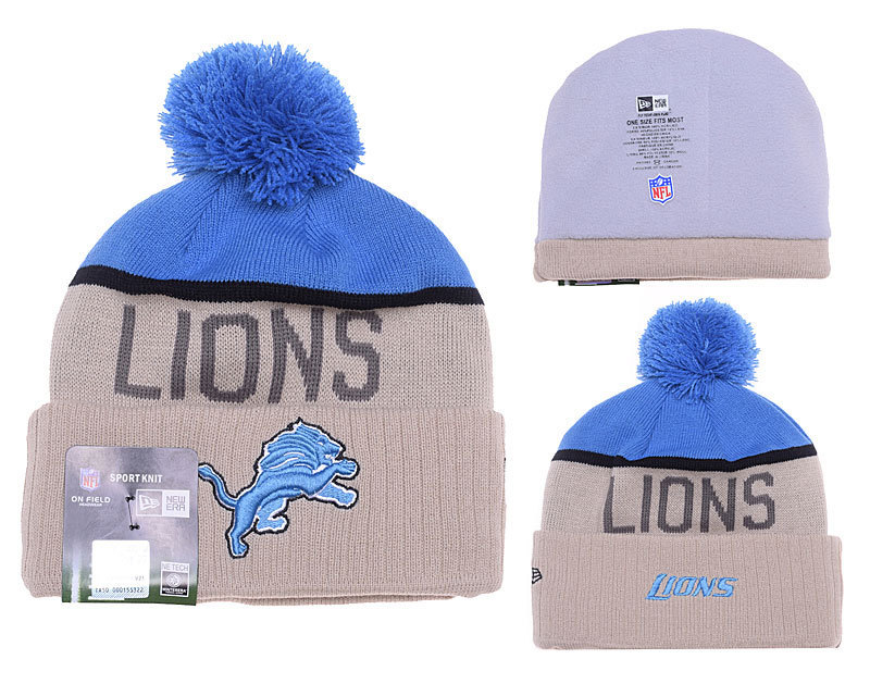 Lions Team Logo Cream Cuffed Knit Hat With Pom YD