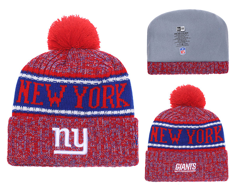 New York Giants Fresh Logo Red Pom Knit Hat YD