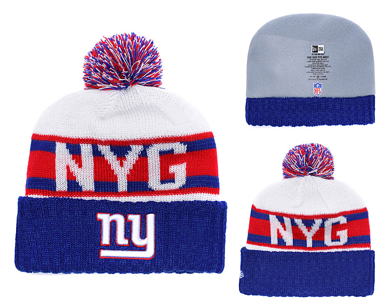 New York Giants Team Logo Royal Pom Knit Hat YD - Click Image to Close