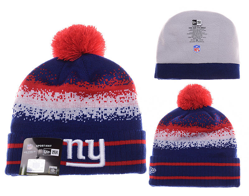 New York Giants Team Logo Royal Red Pom Knit Hat YD