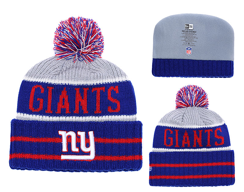 New York Giants Royal Banner Block Cuffed Knit Hat With Pom YD
