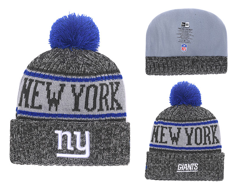 New York Giants Team Logo Gray Cuffed Pom Knit Hat YD