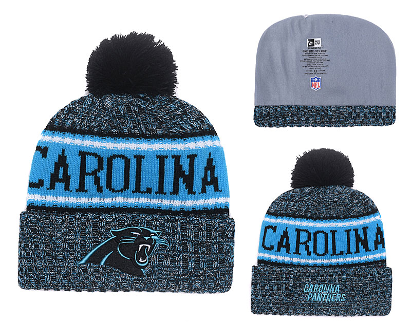 Panthers Fresh Logo Black Blue With Pom Knit Hat YD