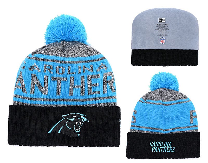 Panthers Fresh Logo Gray Black Blue Pom Knit Hat YD
