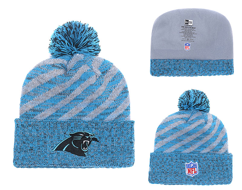 Panthers Team Logo Blue Stripe Cuffed Pom Knit Hat YD