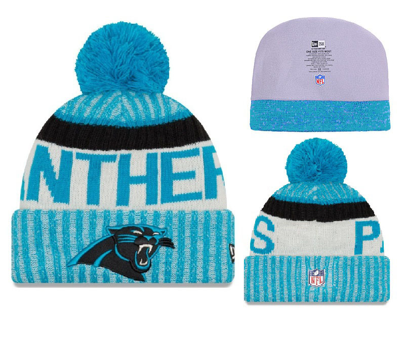 Panthers Team Logo Blue With Pom Knit Hat YD