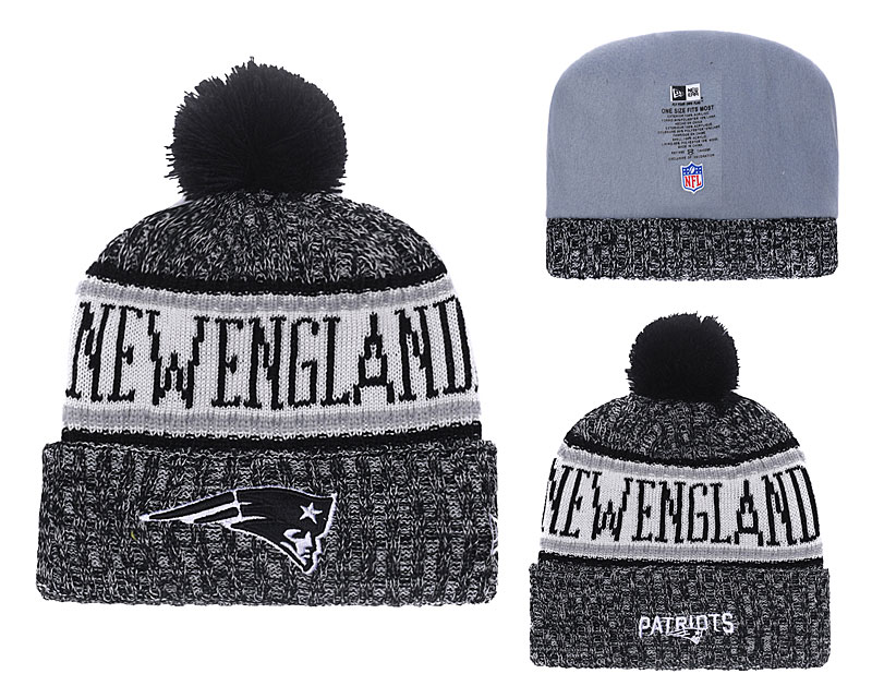 Patriots Black 2018 NFL Sideline Pom Knit Hat YD - Click Image to Close