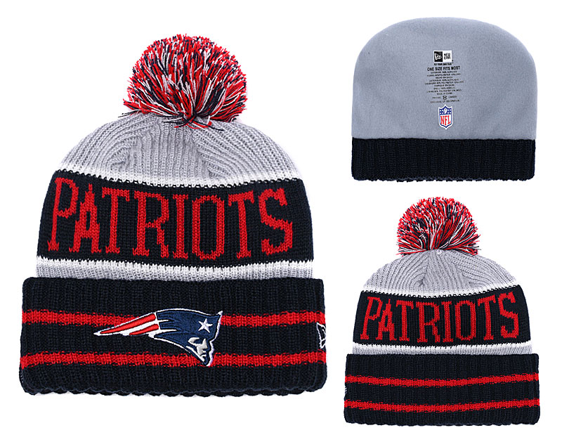 Patriots Team Logo Black Red Pom Knit Hat YD