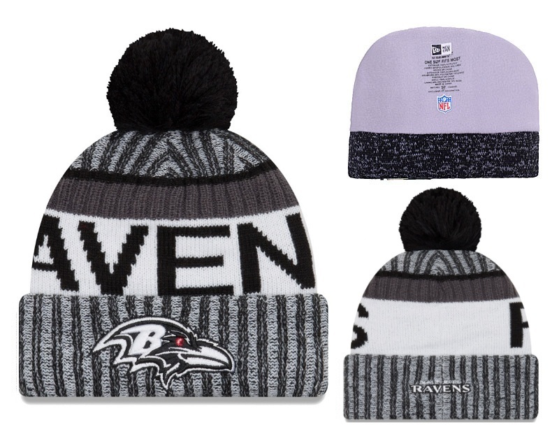 Ravens Black 2017 NFL Sideline With Pom Knit Hat YD