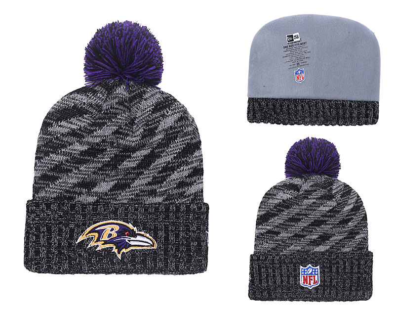 Ravens Black 2018 NFL Sideline Cold Weather Pom Knit Hat YD