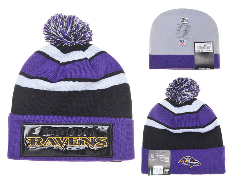 Ravens Fresh Logo Black Purple Pom Knit Hat YD