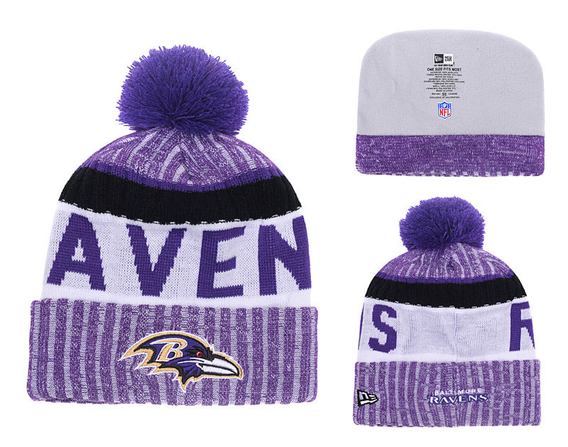 Ravens Fresh Logo White Purple Pom Knit Hat YD
