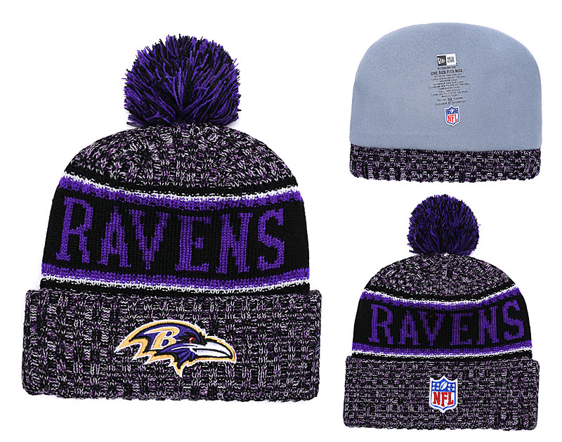 Ravens Purple 2018 NFL Sideline Pom Knit Hat YD