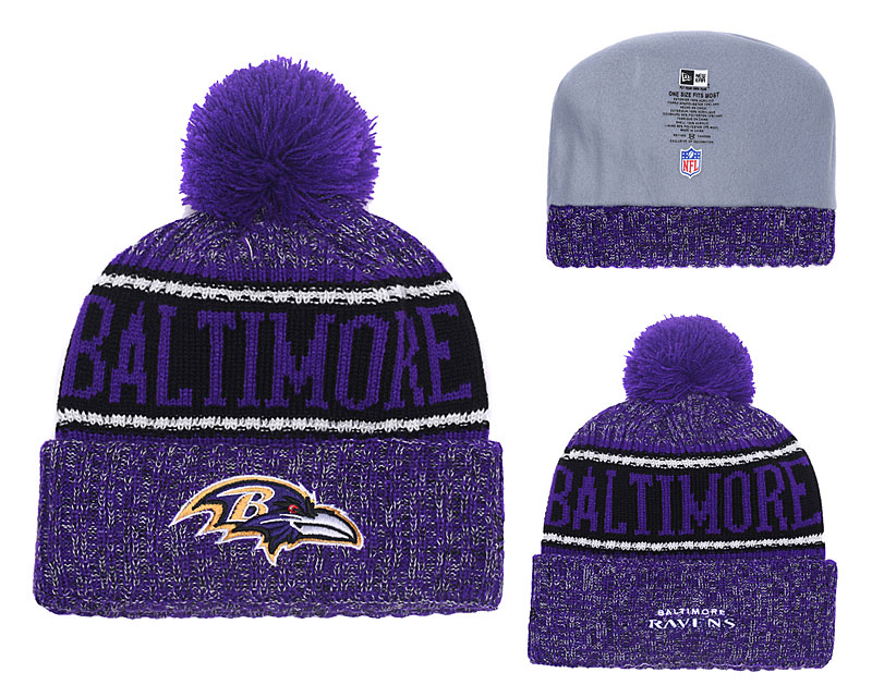 Ravens Purple 2018 NFL Sideline Pom Knit Hats YD