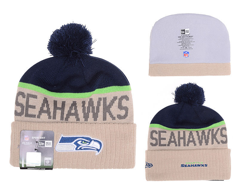 Seahawks Fresh Logo Cream Navy Retro Cuffed Pom Knit Hat YD