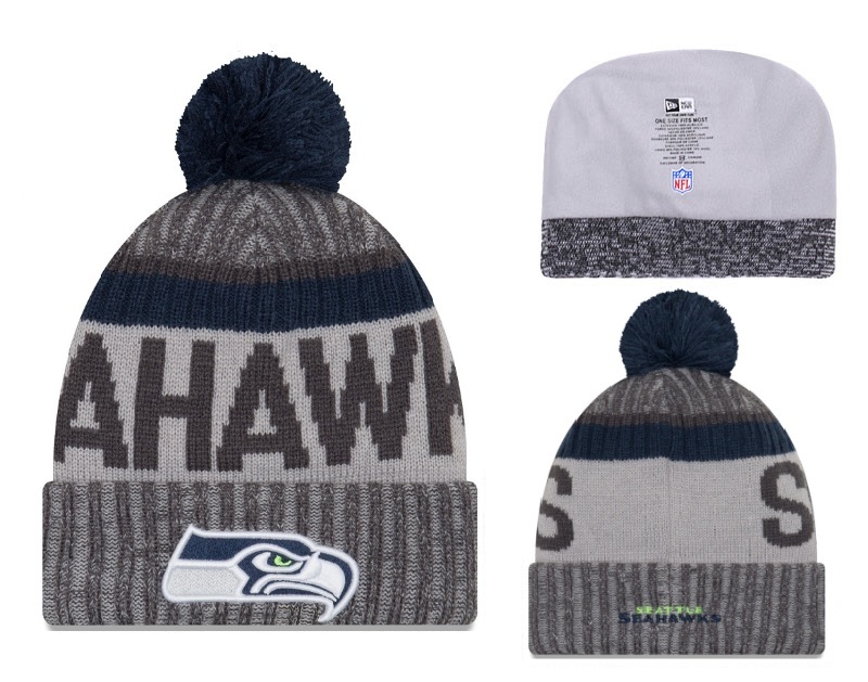 Seahawks Fresh Logo Gray Pom Knit Hat YD