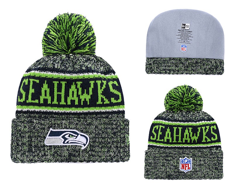 Seahawks Fresh Logo Green With Pom Knit Hat YD