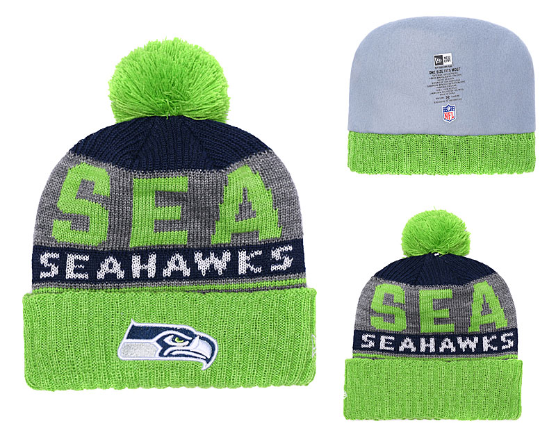 Seahawks Team Logo Green With Pom Knit Hat YD