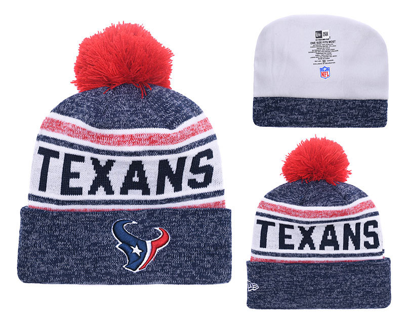 Texans Fresh Logo Navy Red Pom Knit Hat YD - Click Image to Close