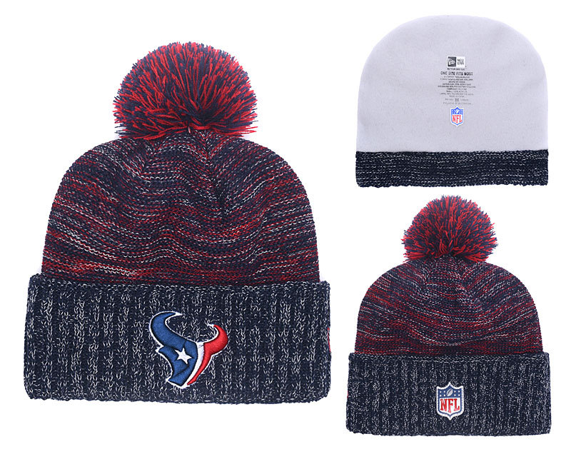 Texans Fresh Logo Navy Red With Pom Knit Hat YD - Click Image to Close