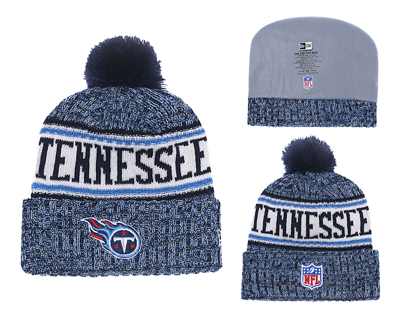 Titans 2018 NFL Sideline Navy Pom Knit Hat YD - Click Image to Close