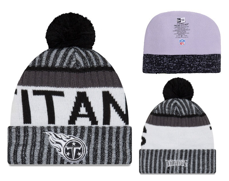 Titans Team Logo Black Pom Knit Hat YD - Click Image to Close