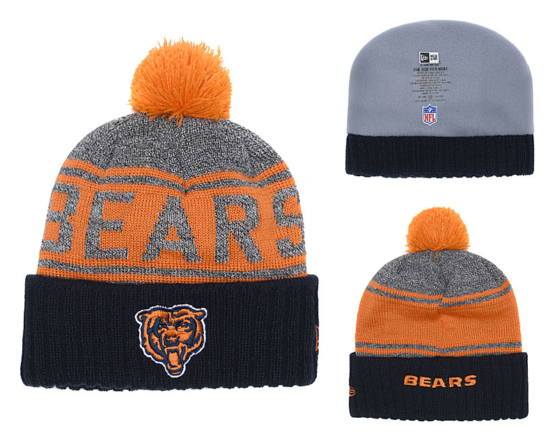Bears Team Logo Gray Cuffed Knit Hat With Pom YD