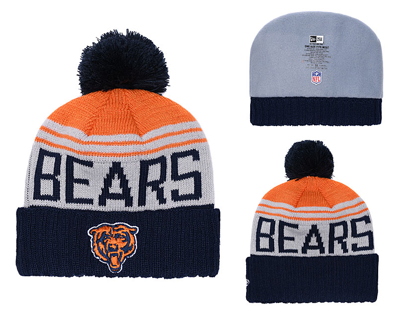 Bears Team Logo Navy Orange Cuffed Knit Hat With Pom YD - Click Image to Close