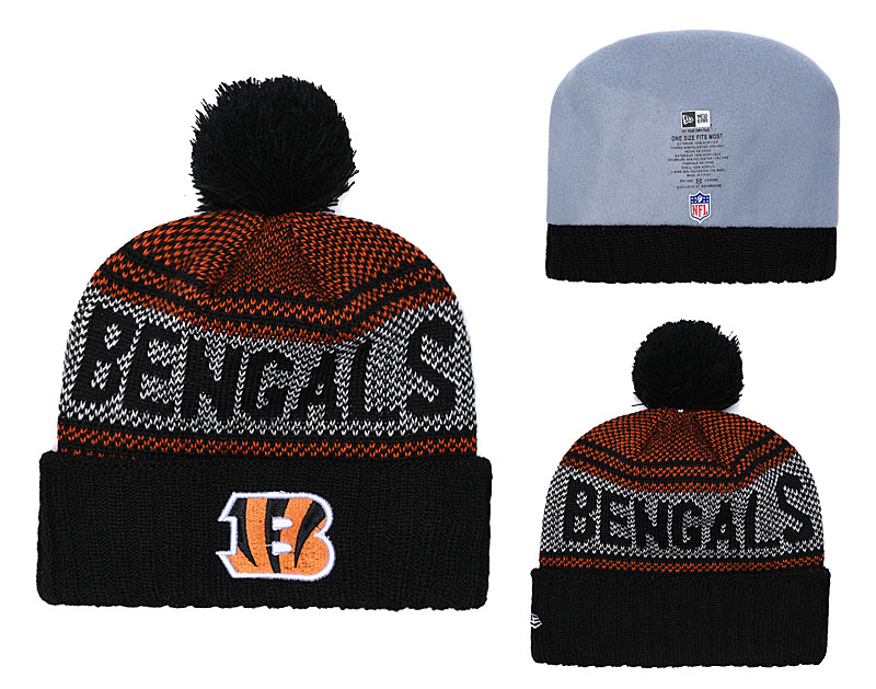 Bengals Fresh Logo Black Orange With Pom Knit Hat YD