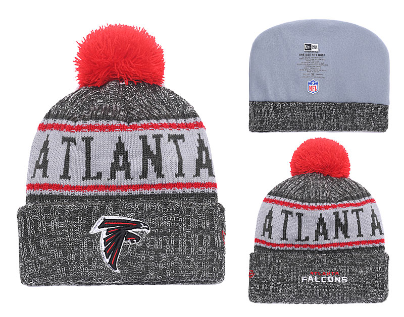 Falcons Black 2018 NFL Sideline Pom Knit Hat YD - Click Image to Close