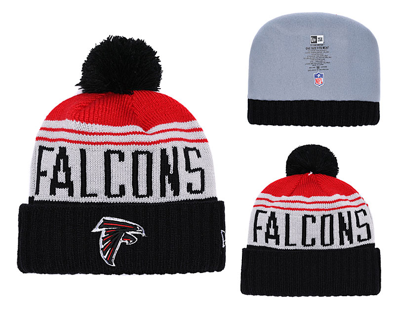 Falcons Team Logo Black White Red Cuffed Pom Knit Hat YD