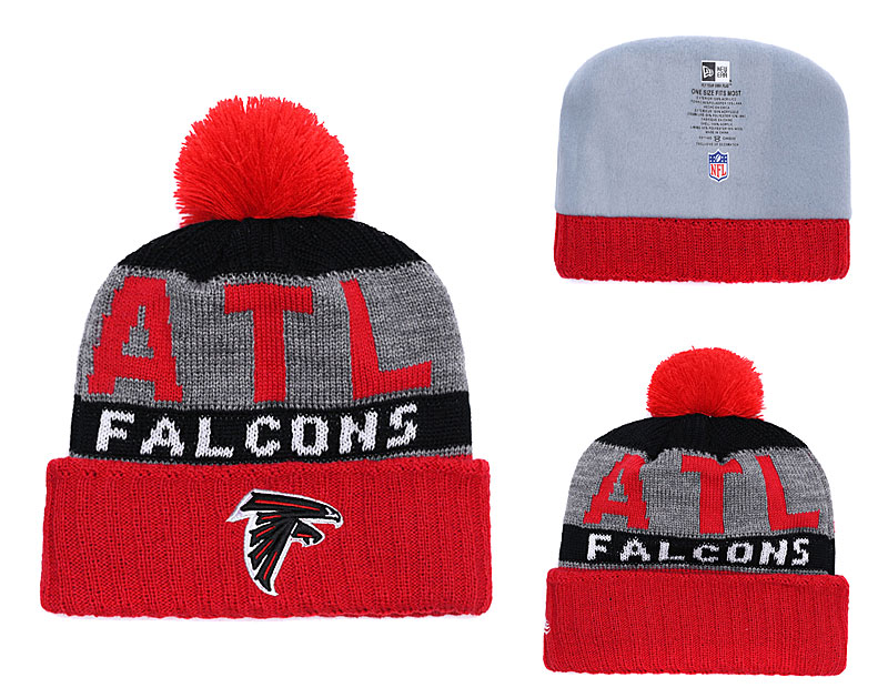 Falcons Team Logo Red Gray Cuffed Knit Hat With Pom YD