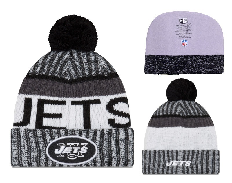 Jets Black White 2017 NFL Sideline Pom Knit Hat YD